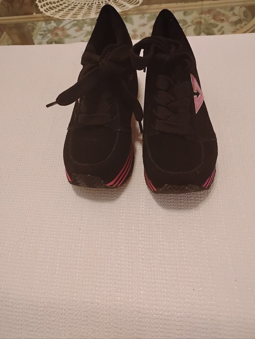 Volatile Womens Black Sneakers with Pink Accent - Comfortable Lace-Up Shoes